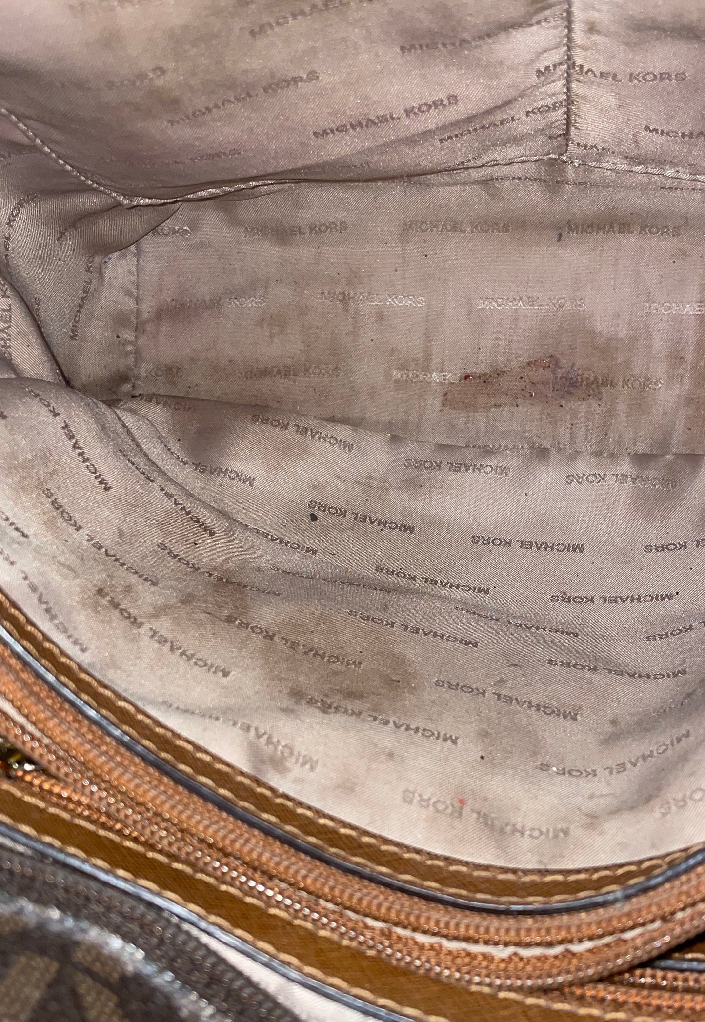 Michael Kors Brown Signature Monogram Tote Bag Gold Hardware Medium