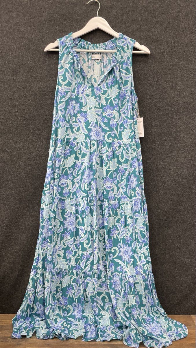 Croft & Barrow Women's Sleeveless Maxi Dress Teal Blue Tiered Floral Sz M NWT