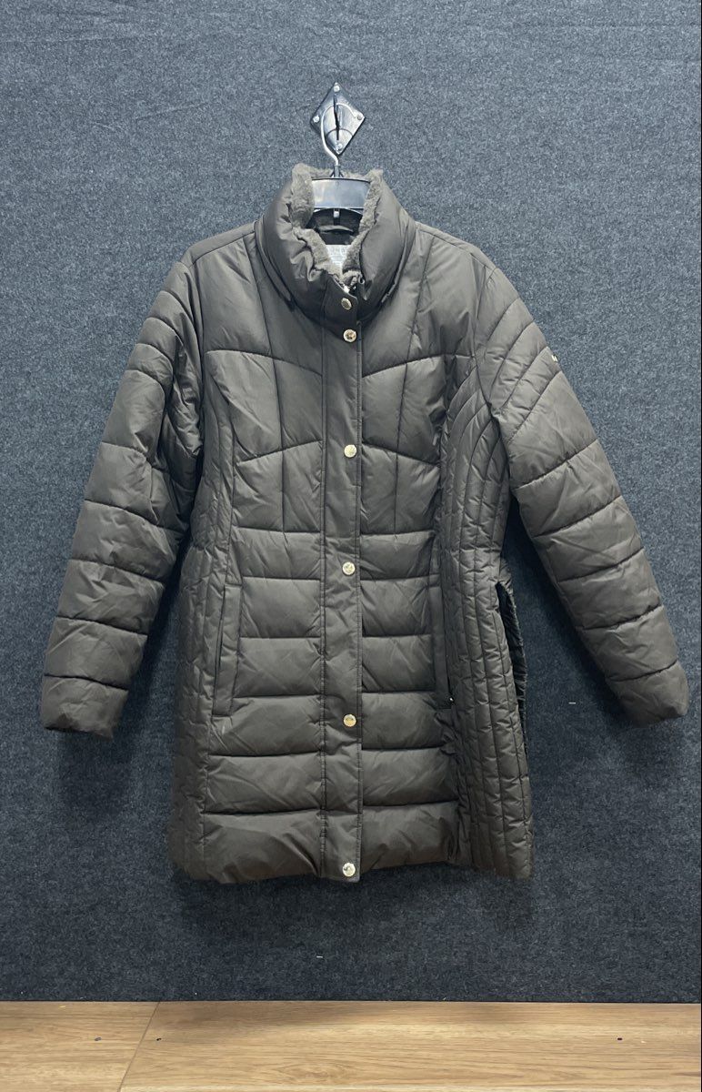 Laundry by Shelli Segal Women's Brown Quilted Puffer Coat Faux Fur Trim Sz XL