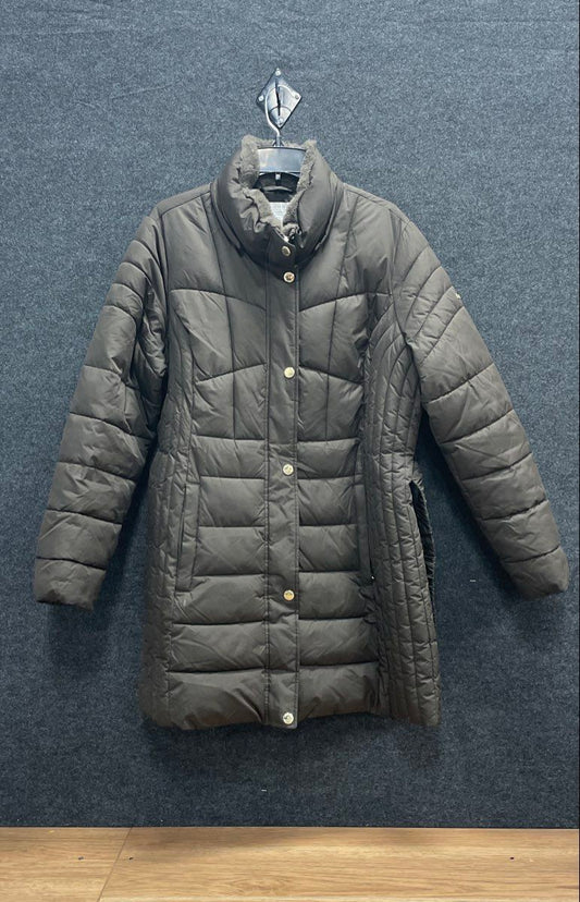 Laundry by Shelli Segal Women's Brown Quilted Puffer Coat Faux Fur Trim Sz XL
