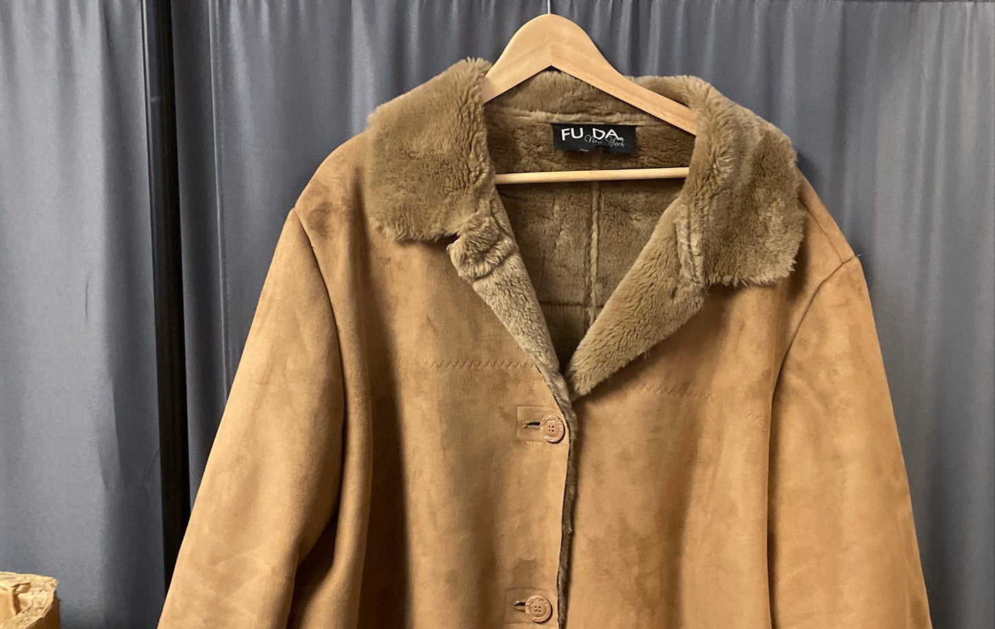 FUDA New York Women's Tan Camel Faux Shearling Suede Jacket Plush Lined Sz XXL