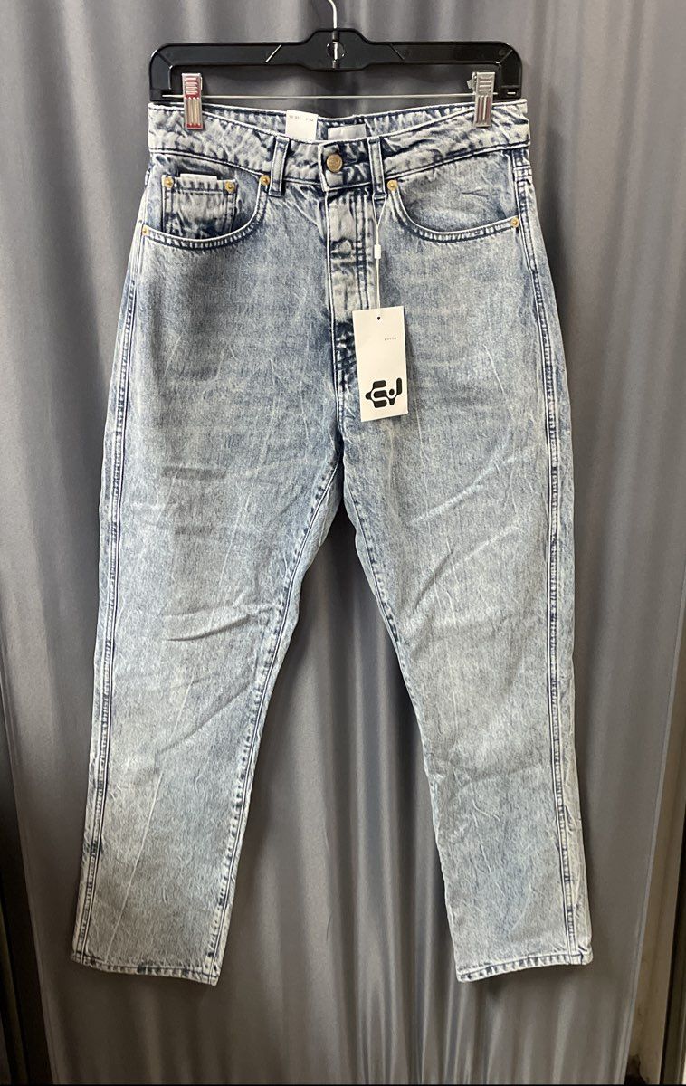 Eytys Women's Solstice Soda Slim Straight Jeans Blue Acid Wash NWT Sz 31x32