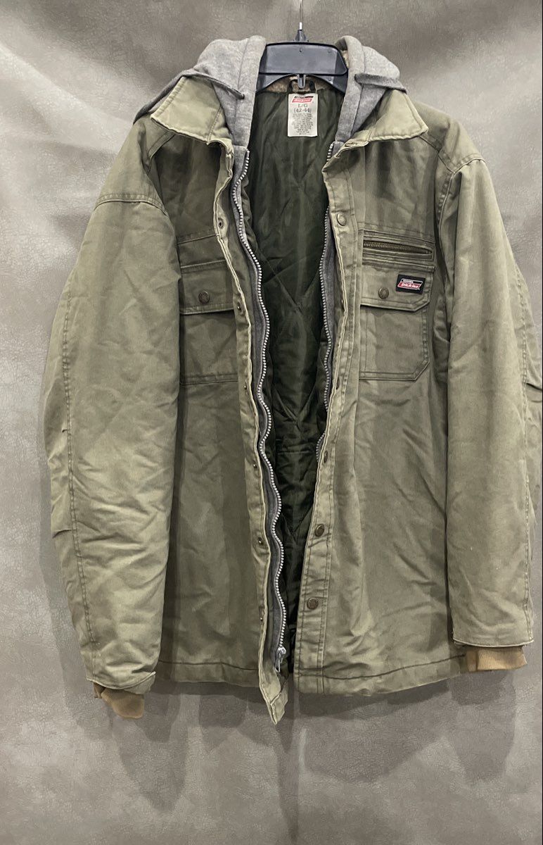 Genuine Dickies Men's Green Hooded Work Jacket Quilted Lined Sherpa Sz L