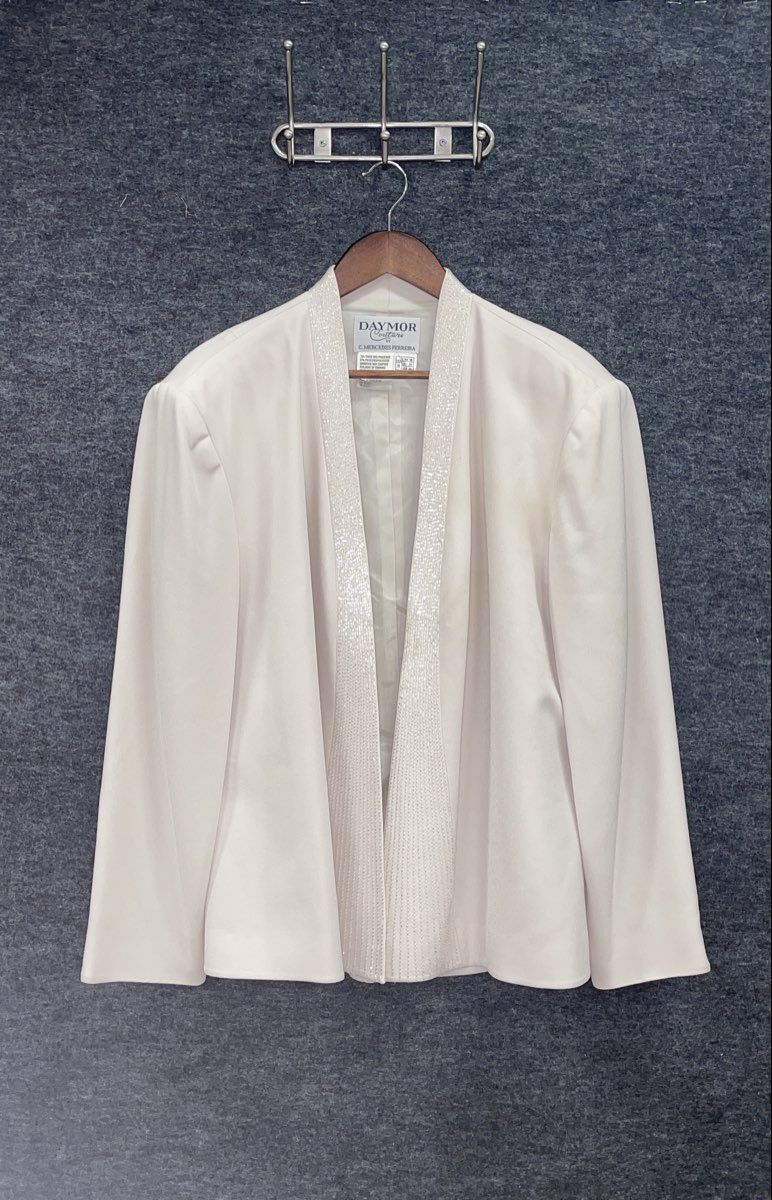 Daymor Couture Women's Ivory Vintage 90s Beaded 2pc Evening Dress Jacket Sz 18