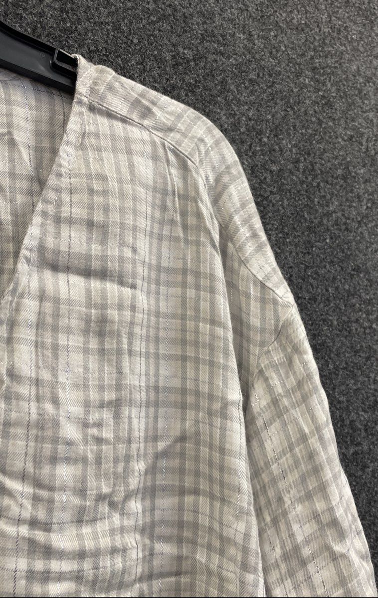 Lane Bryant Women's Gray White Plaid Metallic Tie Front Button Up Shirt Sz 24