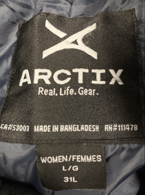 Arctix Women's Black Insulated Winter Snow Pants Thermalock Ski Size L 31L
