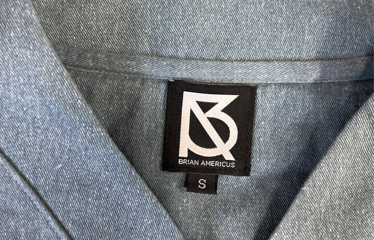 Brian Americus Men's Blue Grey Cotton Collarless Jersey Style Button Up Sz S