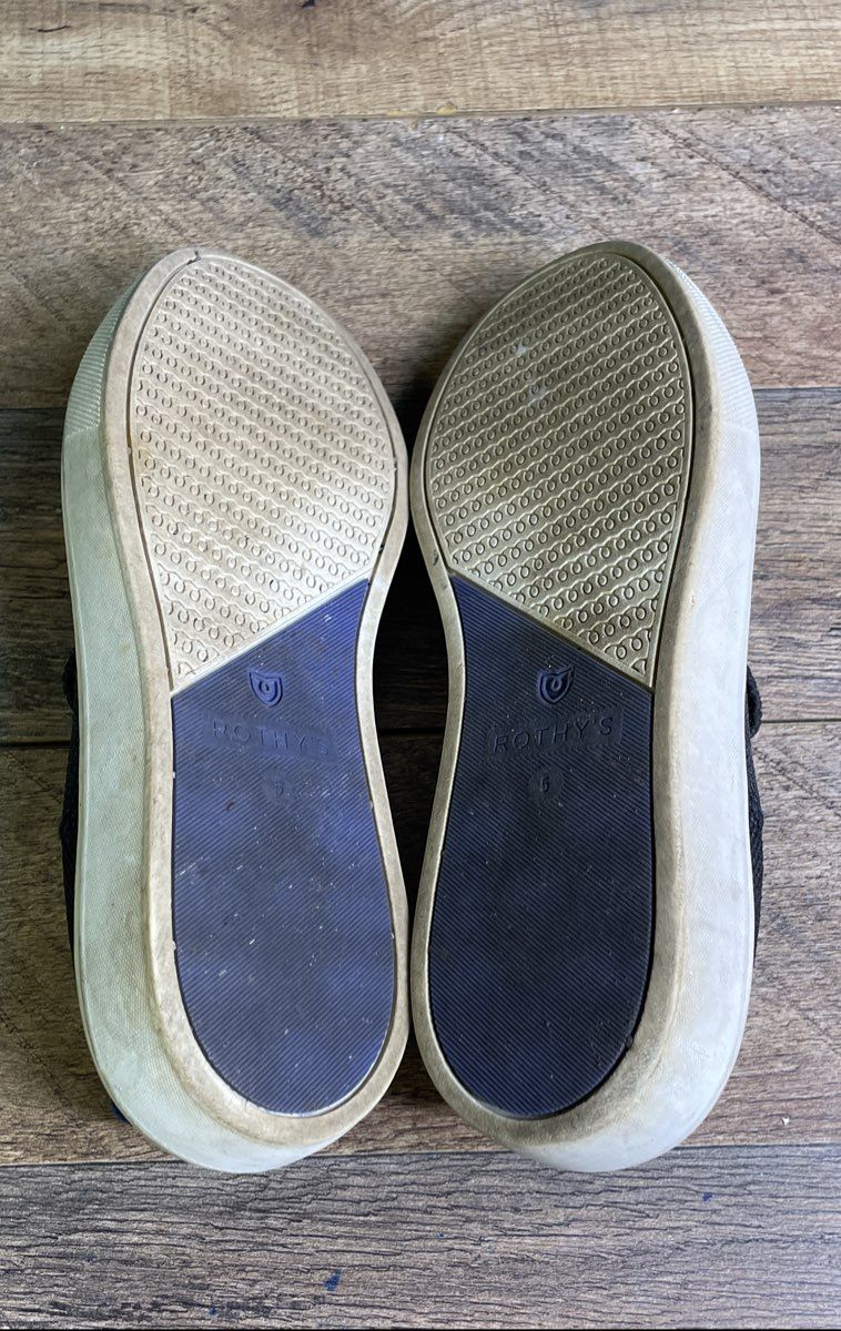 Rothy's The Sneaker Black White Blue Stripe Slip On Women's Shoes Size 5