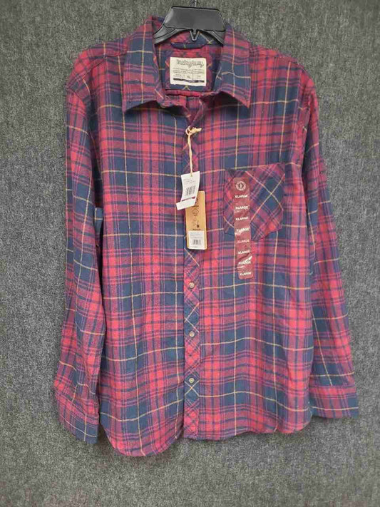 One Day Away Men's Red Plaid Flannel Long Sleeve Button Down Shirt NWT XL