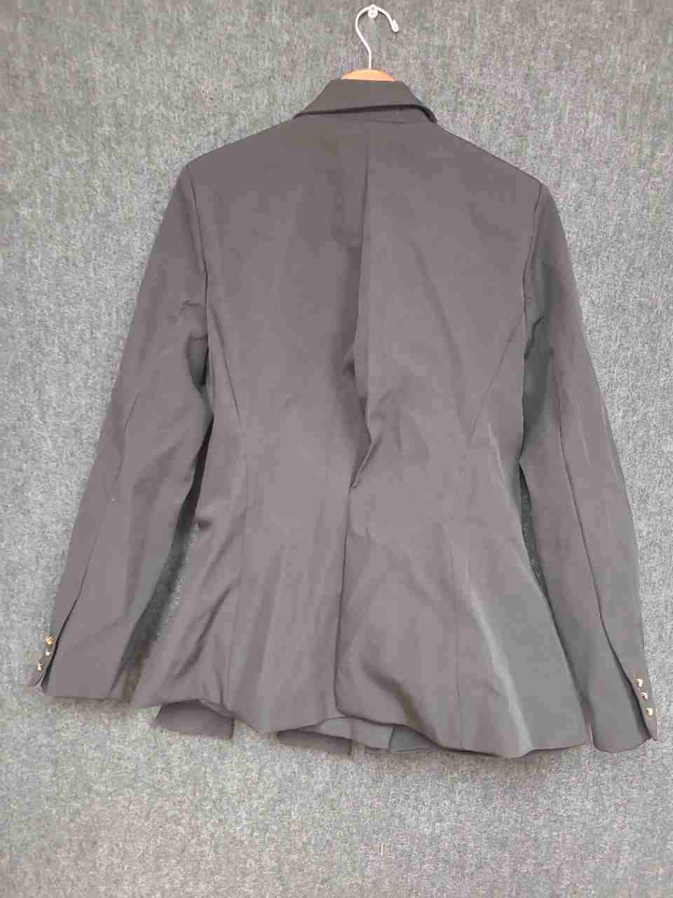 MICAS Women's Black Asymmetrical Gold Buckle Draped Blazer Sz L NWT