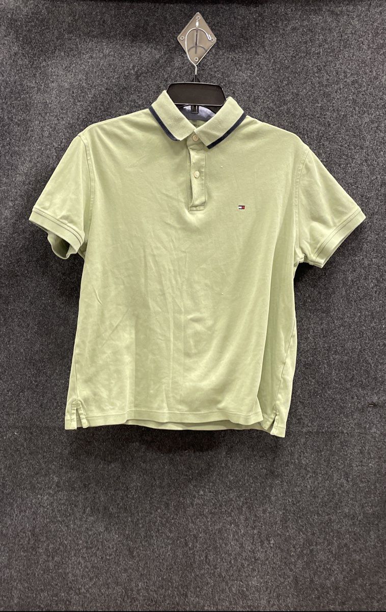 Tommy Hilfiger Men's Polo Shirt Green Tipped Collar Short Sleeve Sz M