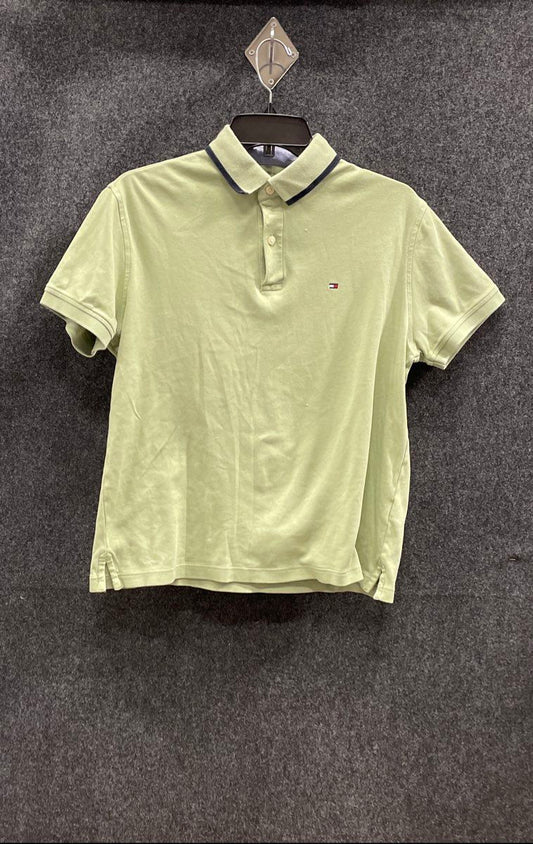 Tommy Hilfiger Men's Polo Shirt Green Tipped Collar Short Sleeve Sz M