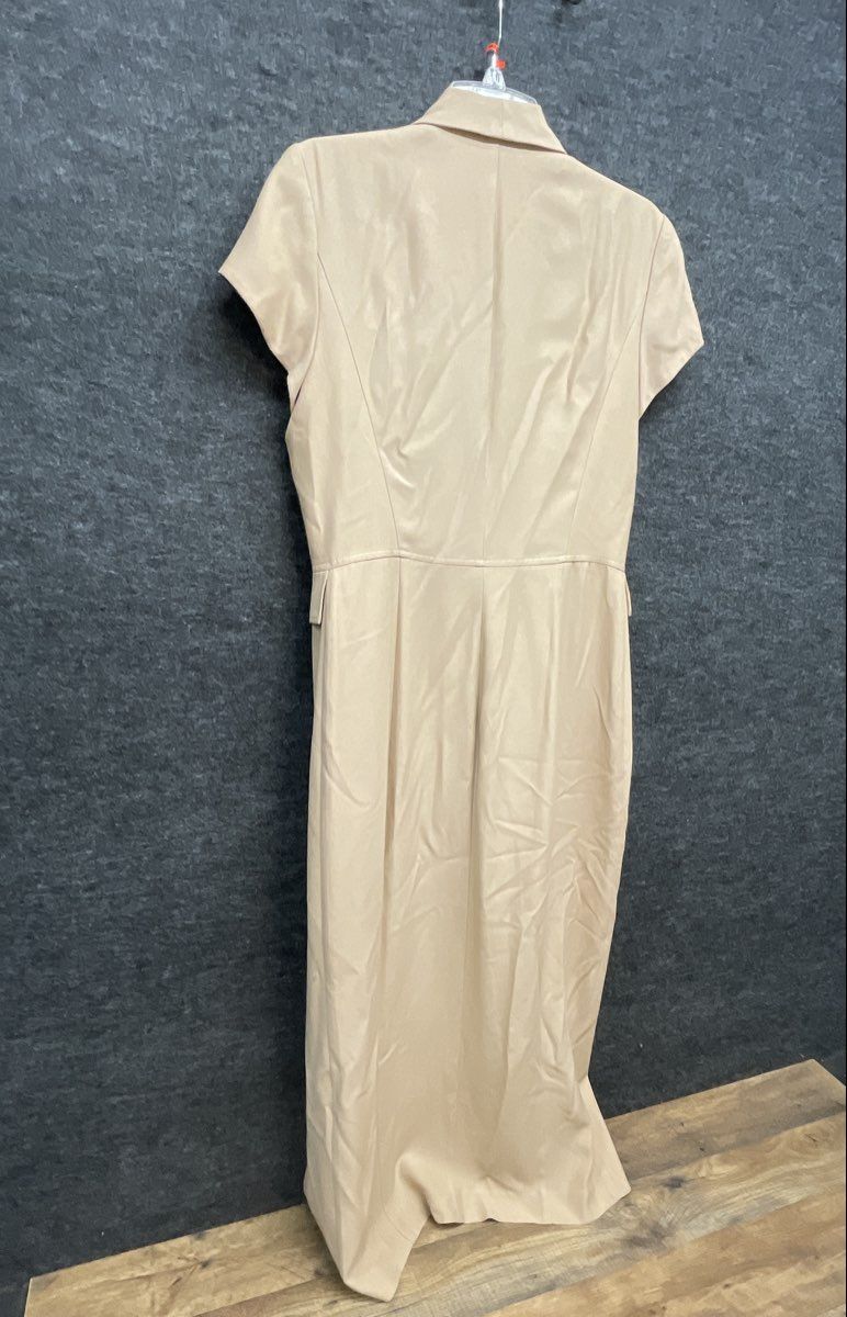 Vintage 90s Julian Taylor Women's Tan Shawl Collar Button Front Midi Dress Sz 8