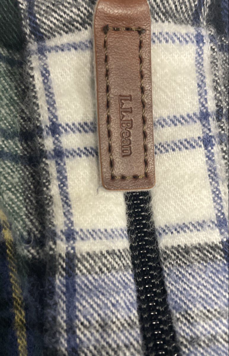 L.L.Bean Men's 1/4 Zip Pullover Flannel Shirt Blue Green Plaid Relaxed Fit Sz M