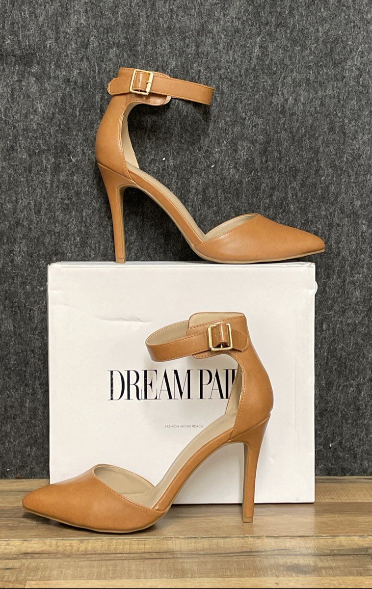 Dream Pairs Oppointed Ankle Tan Pointed Toe Stiletto Ankle Strap Pumps Size 10