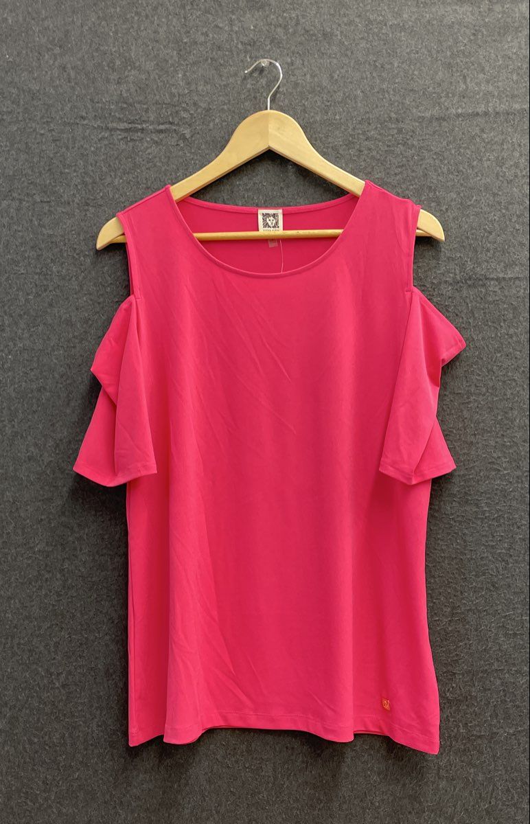 Anne Klein Women's Candy Pink Cold Shoulder Short Sleeve Blouse NWT Size L