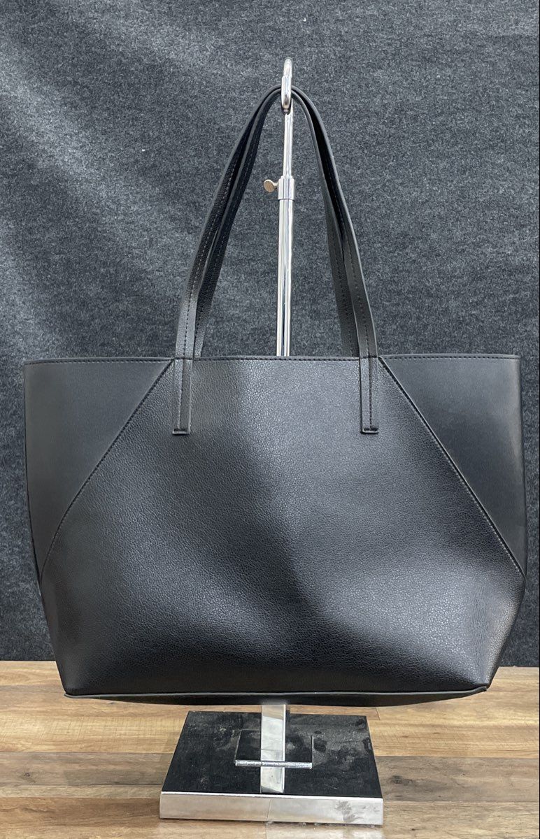 Donna Karan New York Black Pebbled Tote Bag Gold Tone DK Logo