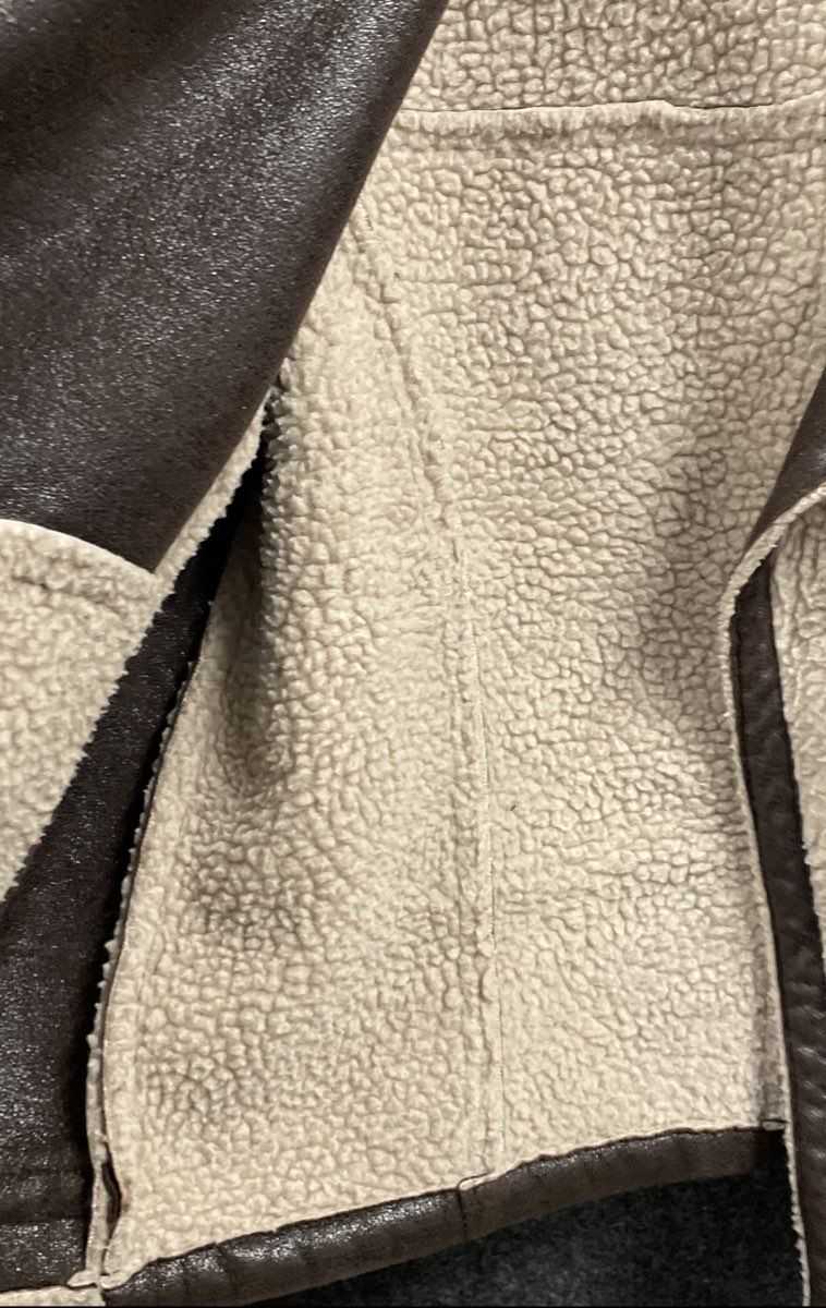 Kenneth Cole New York Women's Brown Faux Leather Sherpa Moto Biker Jacket Sz L