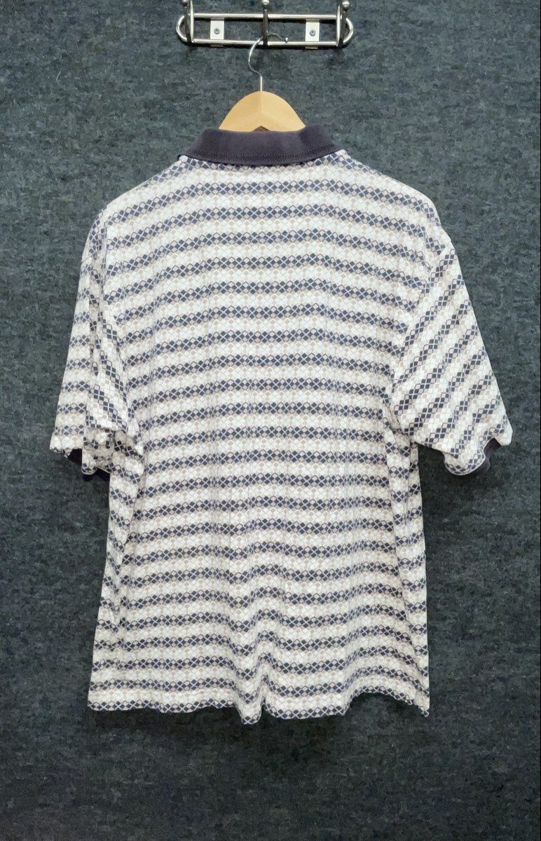 Haggar Men's Cool 18 Polo Shirt Blue Gray Diamond Stripe 100% Cotton Size L