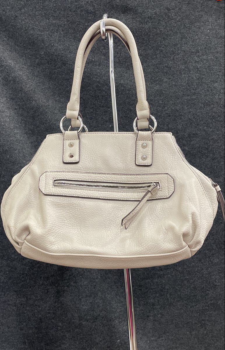 Jessica Simpson White Pebbled Leather Satchel Handbag Silver Hardware