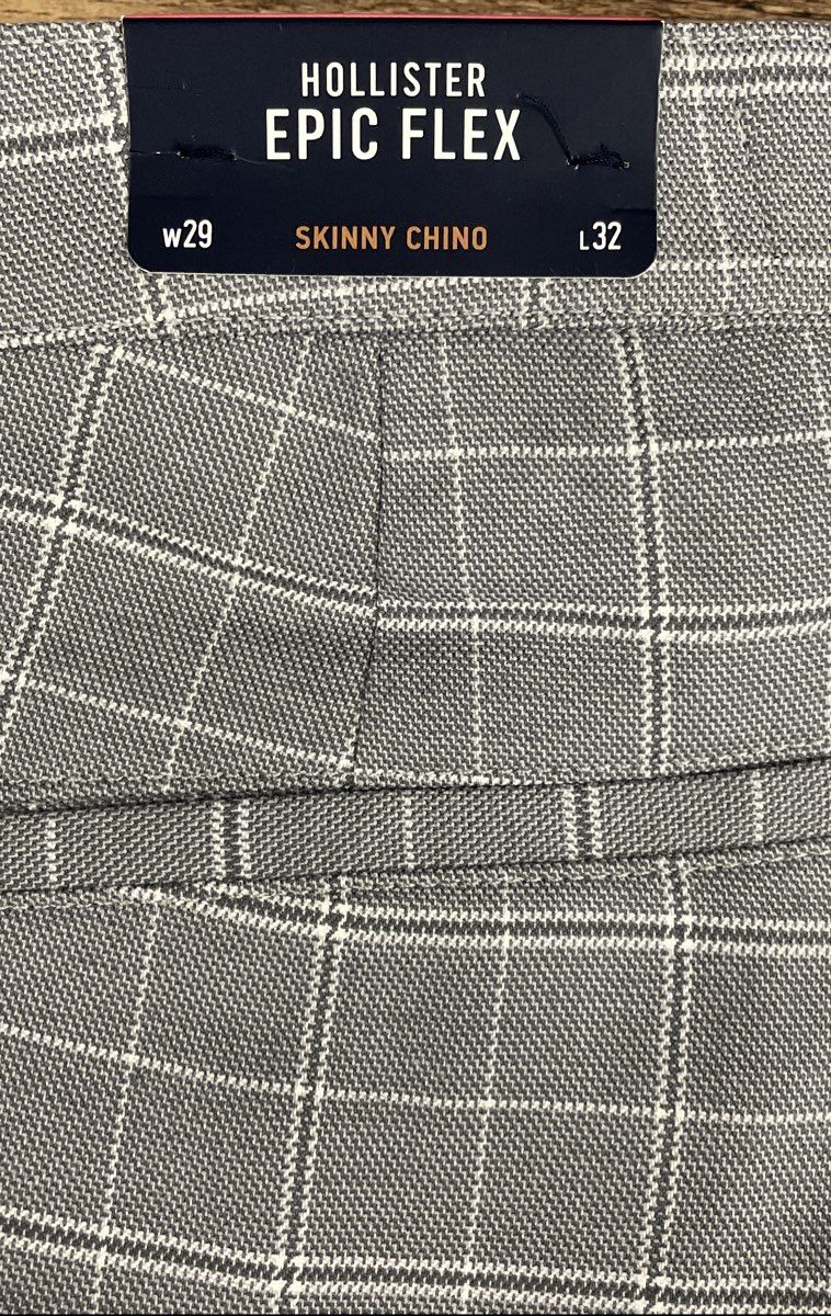 Hollister Men's Gray Epic Flex Skinny Chinos Windowpane Plaid Pants NWT Sz 29x32