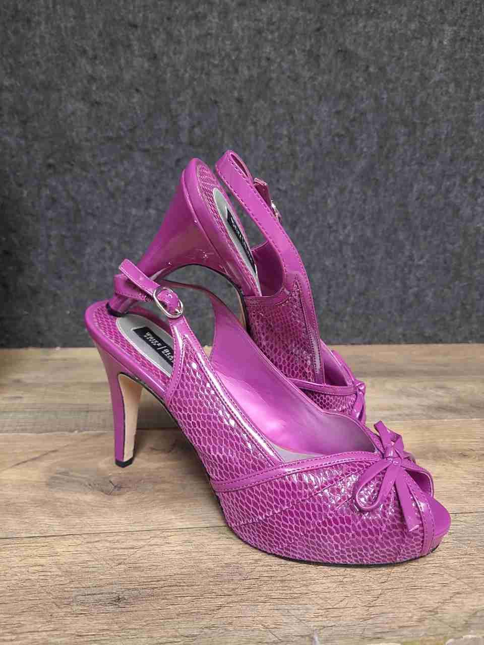 White House Black Market Purple Snakeskin Bow Slingback Heels Size 8.5M