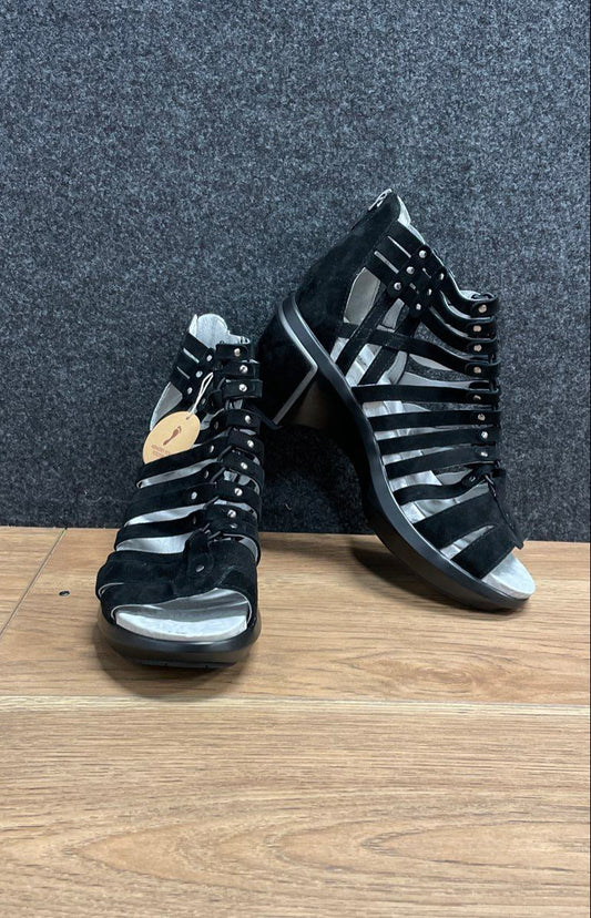 Jambu Sugar Too Black Suede Gladiator Heeled Sandals Women's Size 8 M NWT
