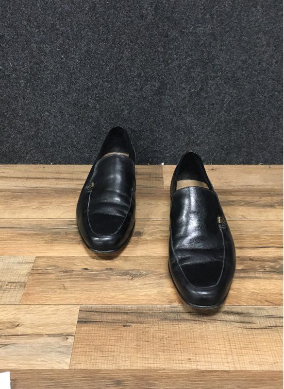 Via Europa Black Leather Square Toe Slip On Loafers Made in Italy Size 10.5 M