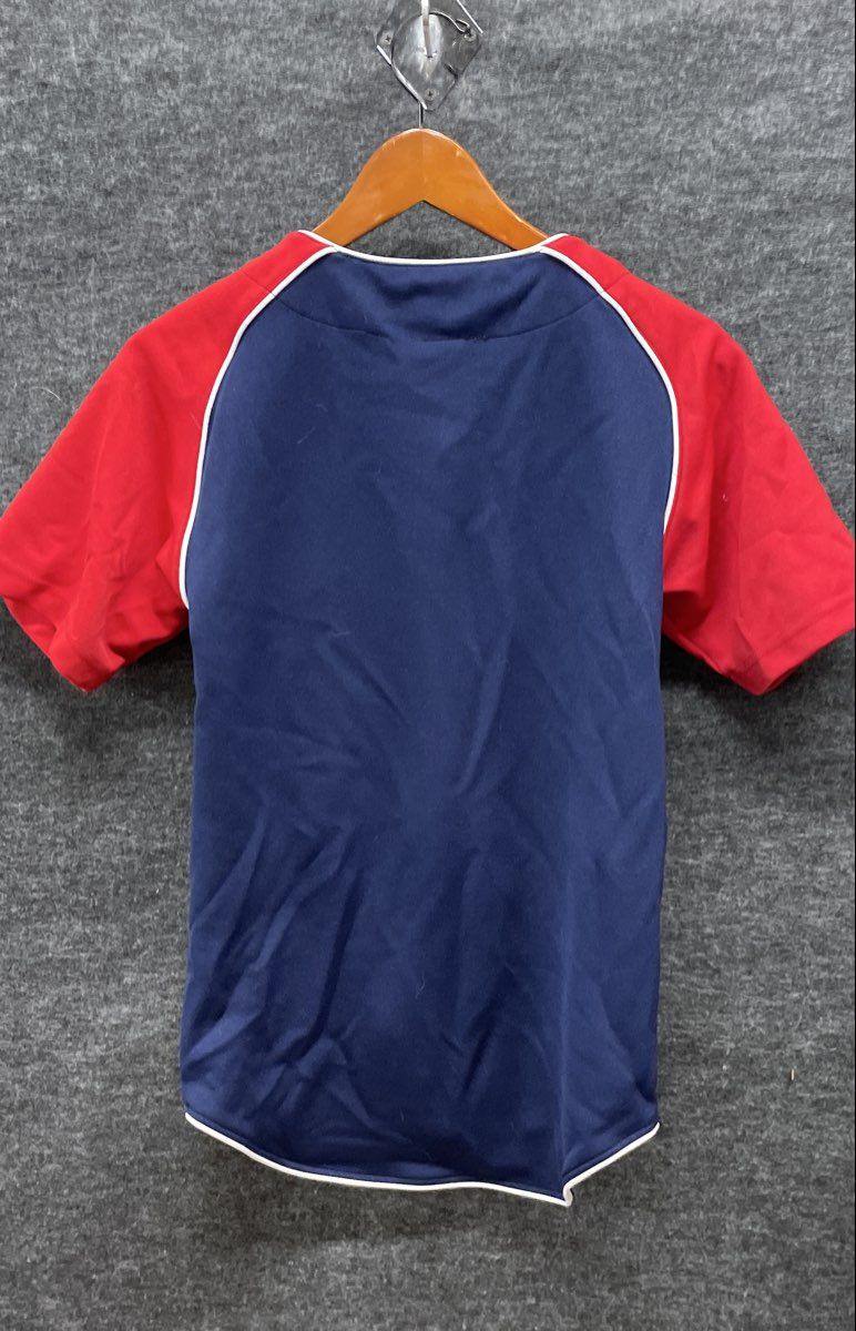 True Fan MLB Washington Nationals Boys Baseball Jersey Navy Red Button Up Sz L