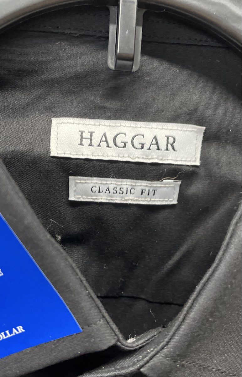 Haggar Men's Black Dress Shirt Classic Fit Stretch 16-16.5 34-35 NWT