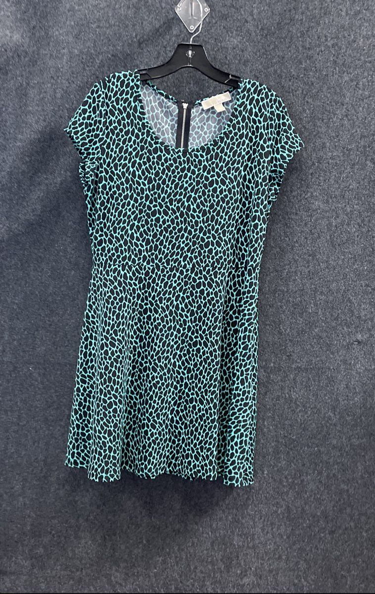 Michael Kors Women's Green Black Animal Print Fit & Flare Dress Short Sleeve L