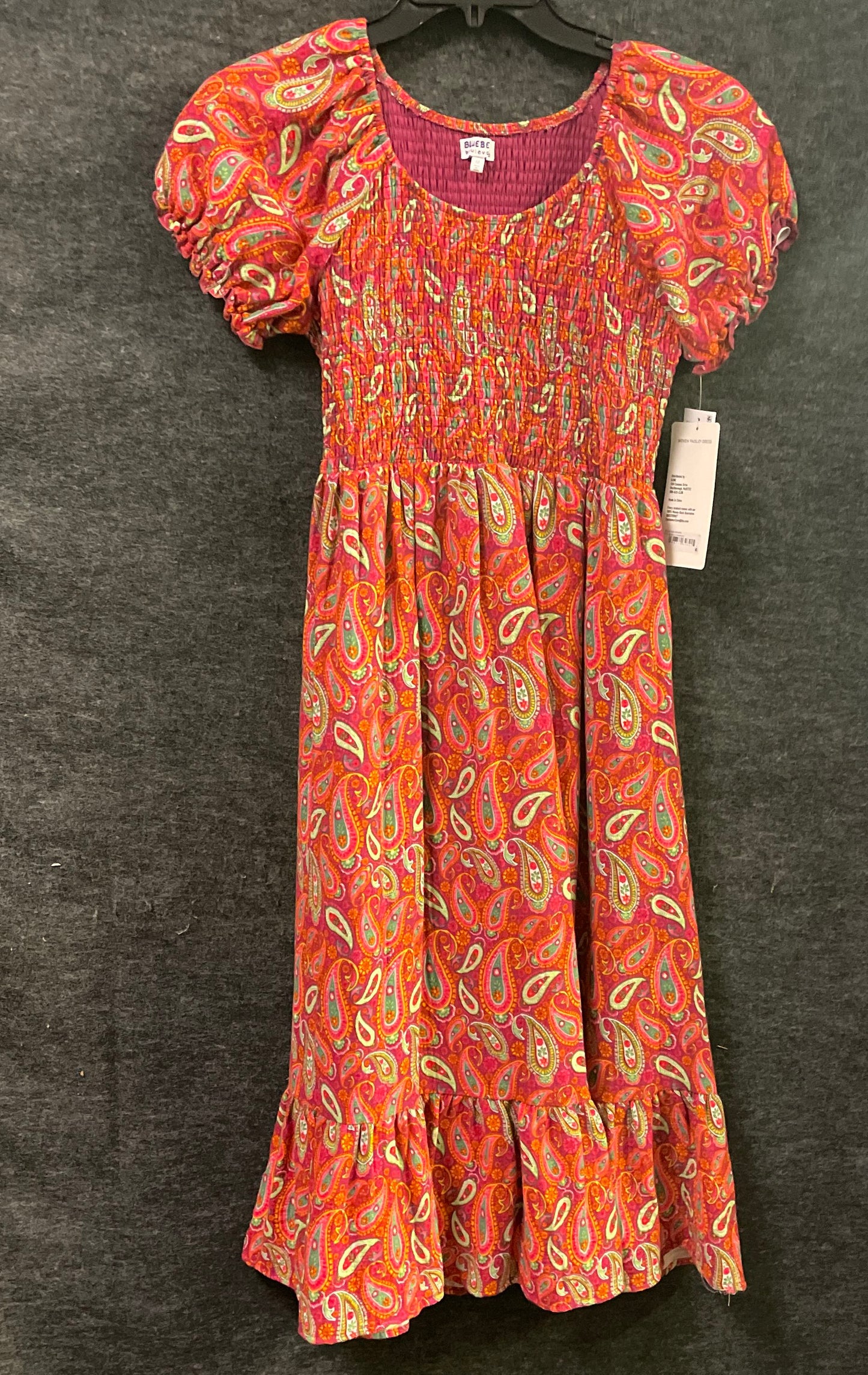Blueberi Boulevard Girls Pink Paisley Smocked Tiered Maxi Dress NWT Sz M