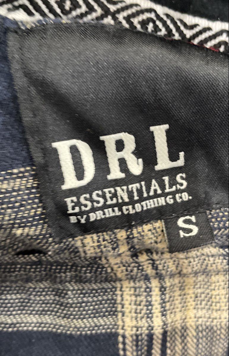DRL Essentials Men's Blue Tan Plaid Hooded Flannel Shirt Sz S