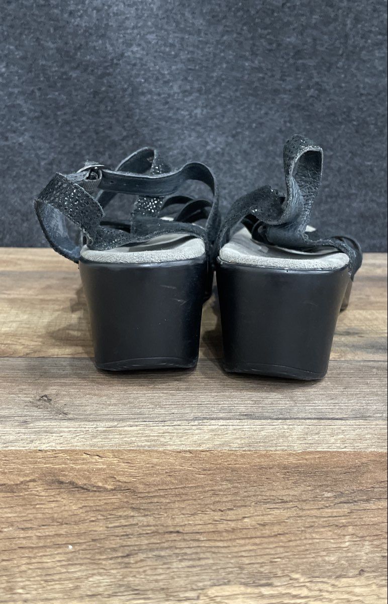 Dansko Black Sparkle Textured Strappy Wedge Sandals Women's Size 42