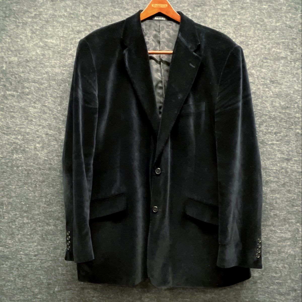 Villini Men's Black Cotton Velvet Blazer Notch Lapel Paisley Lining Sz 46L