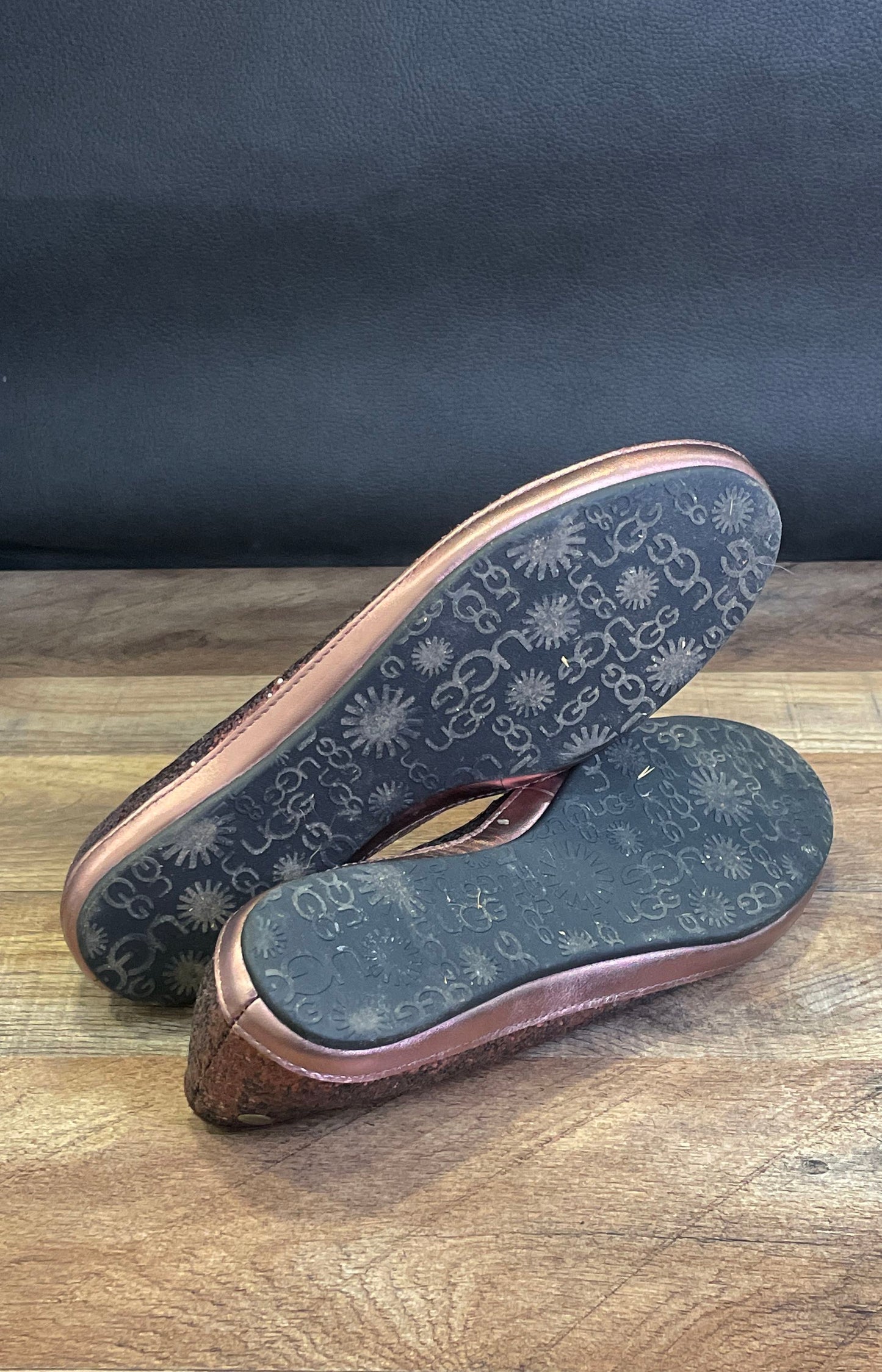 UGG Alloway Glitter Bronze Rose Gold Smoking Flat Loafers Women's Size 8