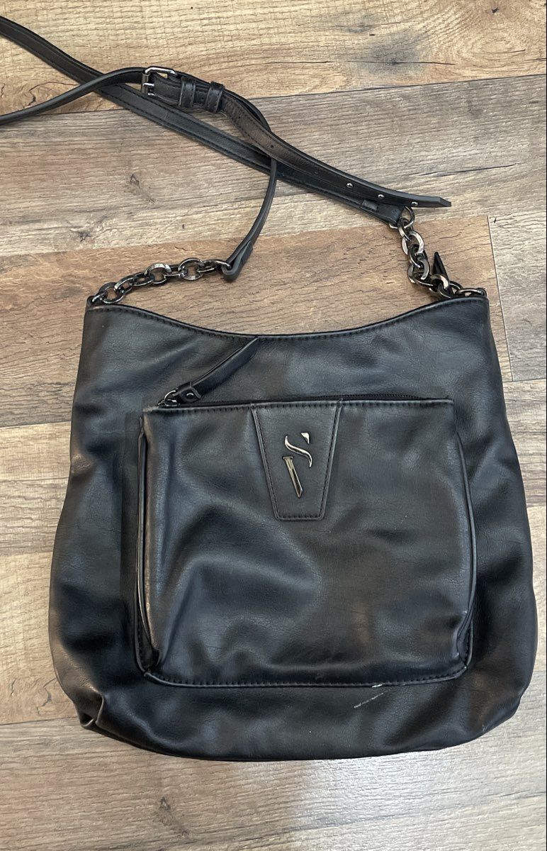 Simply Vera Vera Wang Black Crossbody Bag Chain Accent Shoulder Purse