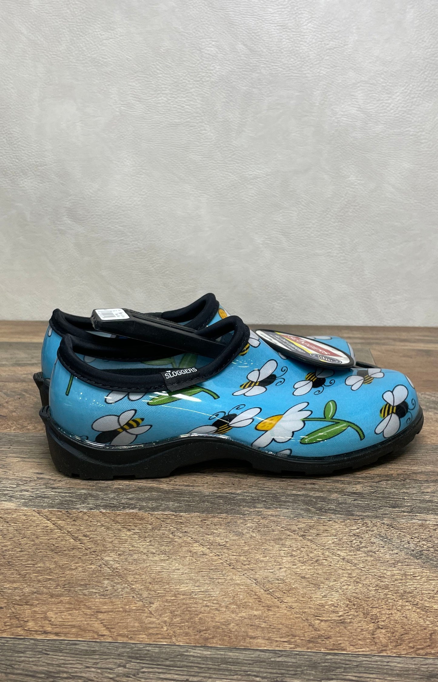 Sloggers Bee Blue Daisy Bumblebee Waterproof Garden Clogs Women's Size 6 NWT