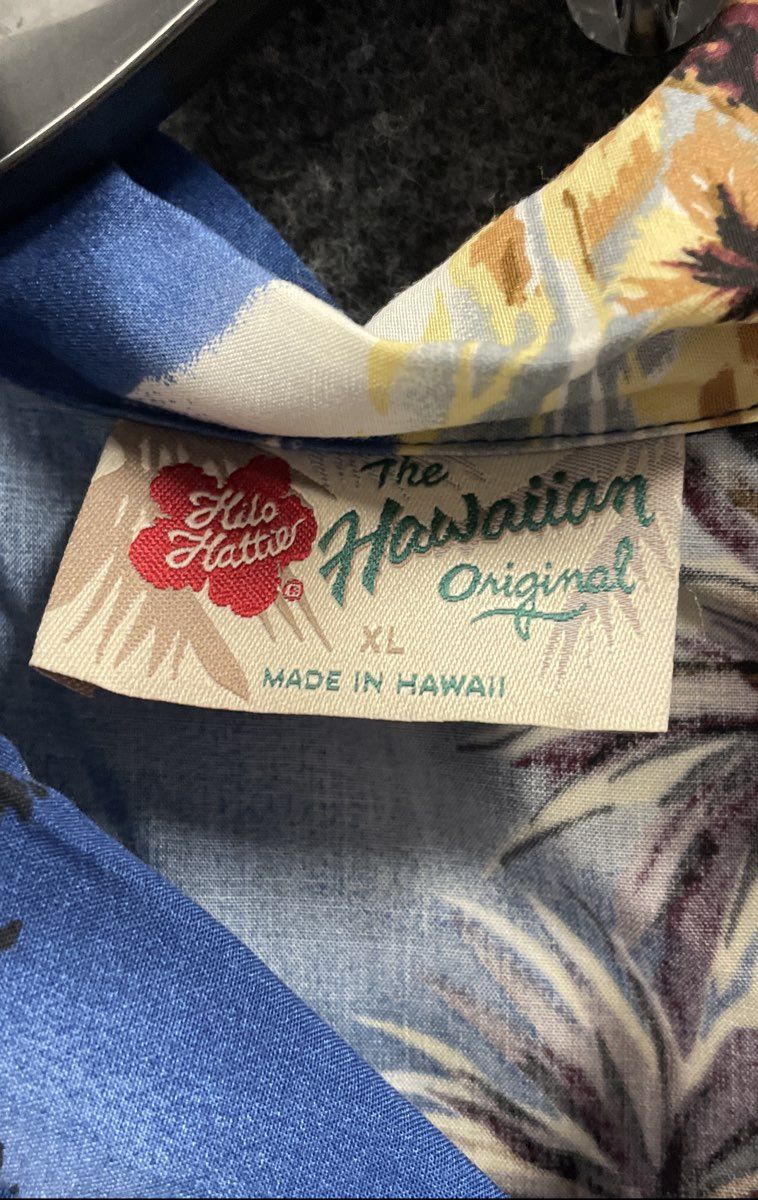 Vintage 90s Hilo Hattie Boy's Blue Rayon Tropical Scenic Hawaiian Shirt Sz XL