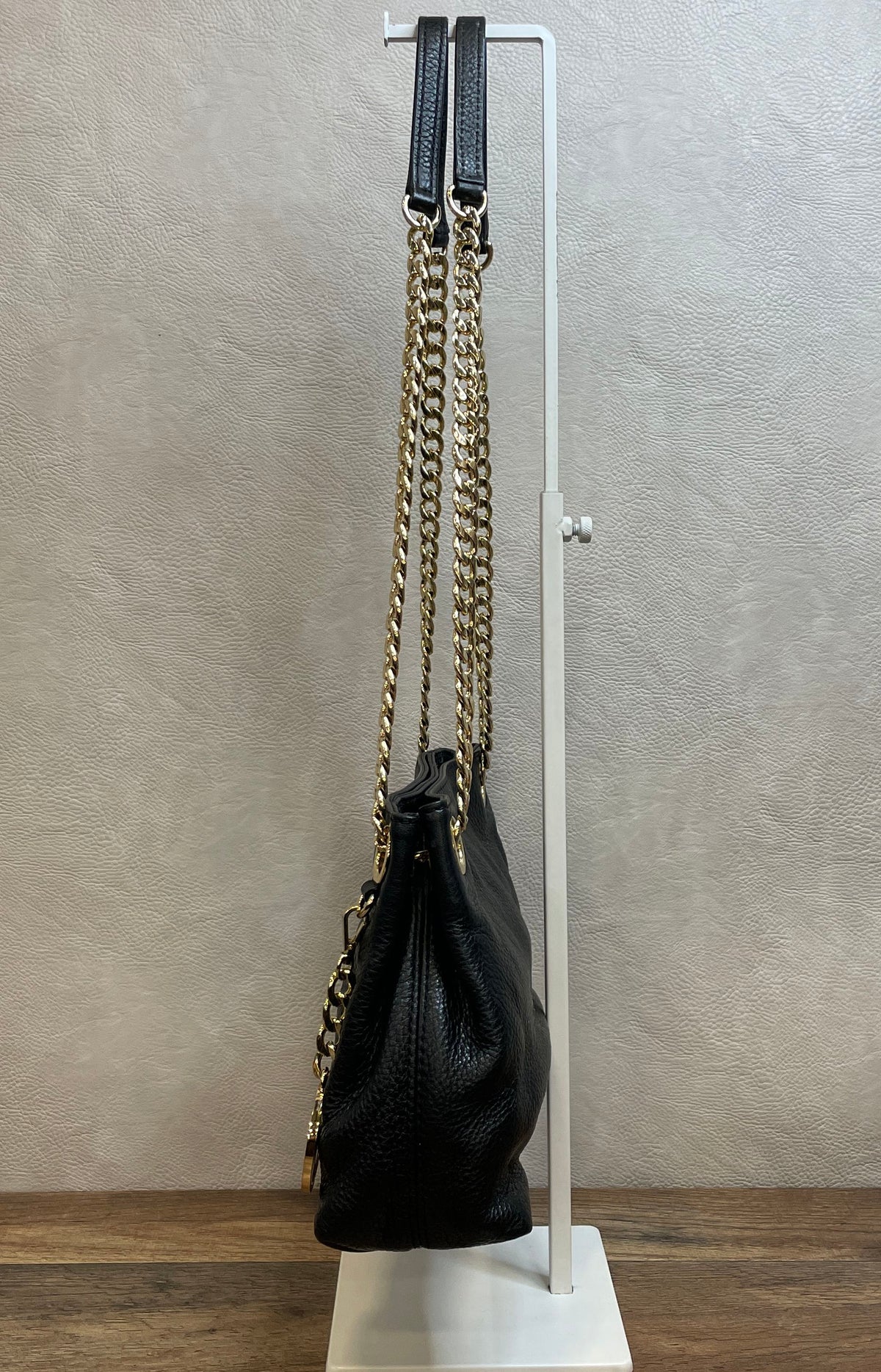 Michael Kors Black Pebbled Leather Fulton Shoulder Bag Gold Hardware