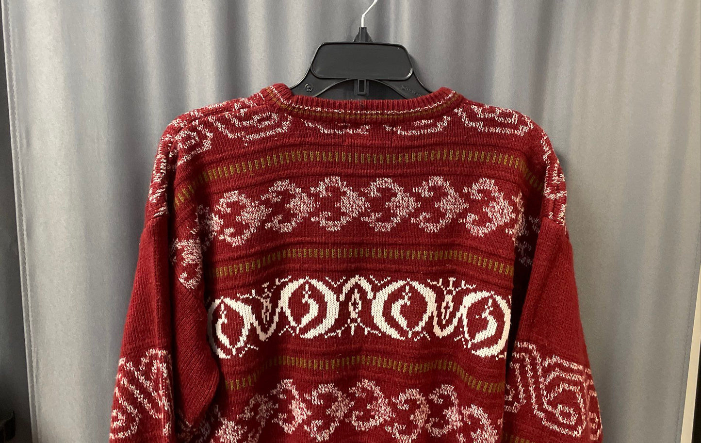 Vintage 90s Todays News Geometric Fair Isle Knit Burgundy Sweater Sz M