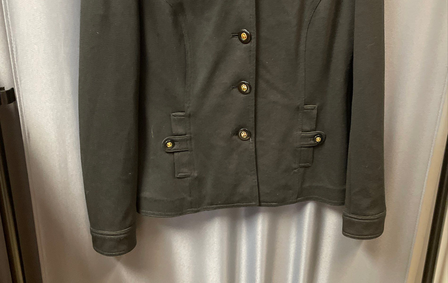 Charter Club Women's Black Knit Jacket Gold Button Pockets Elastic Back Sz M