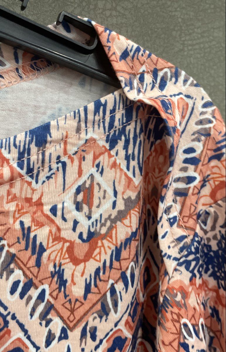 GIECCP Women's Orange Blue Geometric Smocked Cuff Blouse Top Sz 2XL