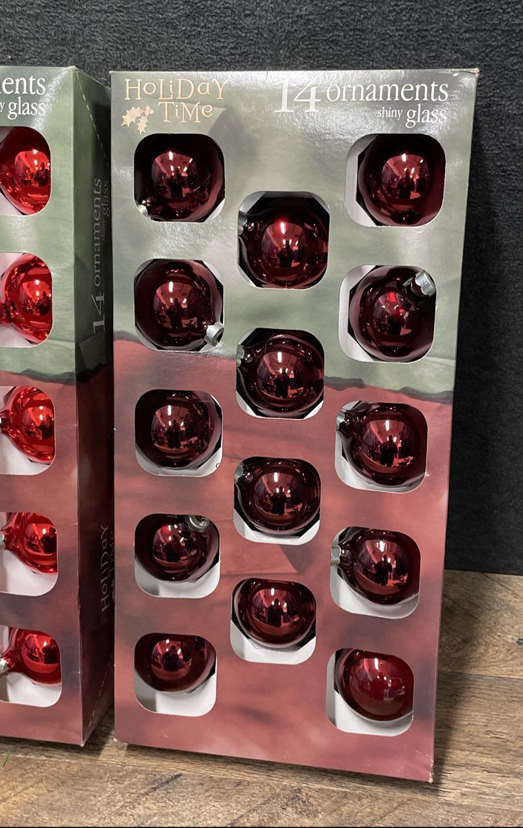 Holiday Time Rauch Glass Ball Ornaments 28 Piece Lot Red Burgundy Christmas