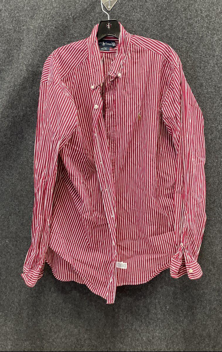 Ralph Lauren Men's Red White Striped Classic Fit Cotton Button Down Shirt Sz XL
