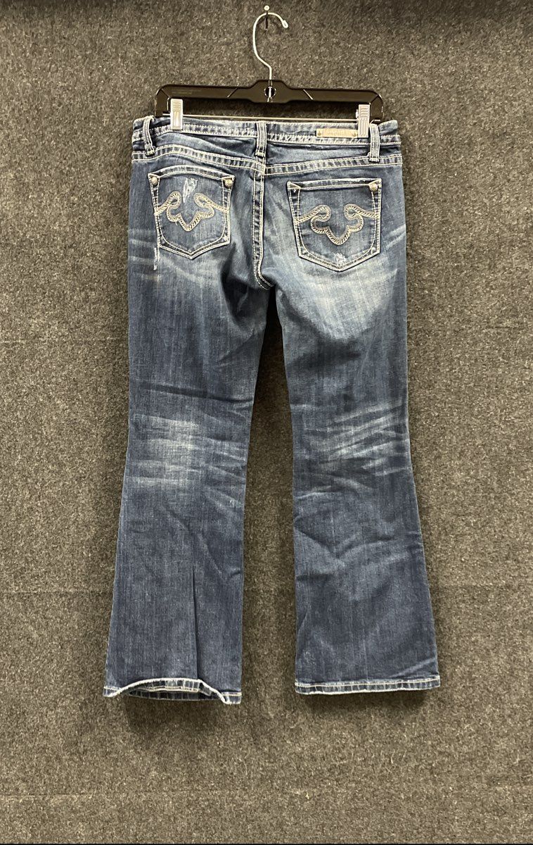 Rerock for Express Women's Dark Blue Distressed Bootcut Jeans Sz 8S