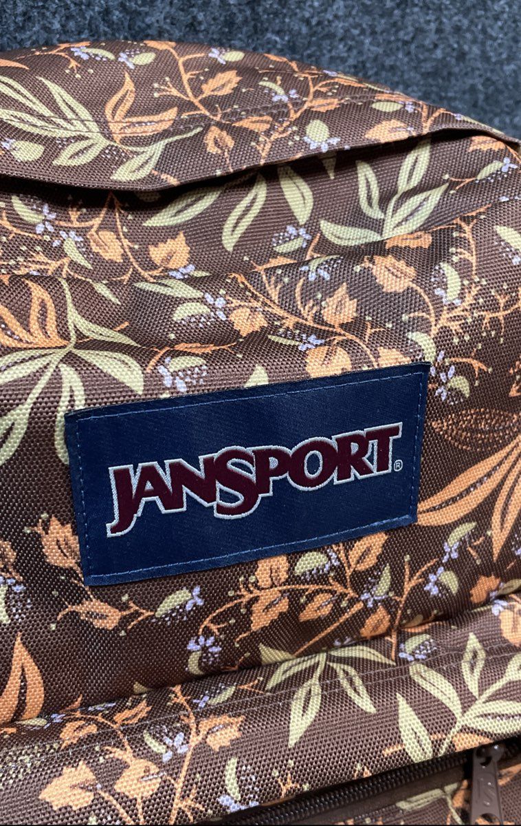 JanSport Brown Floral Botanical Suede Bottom Backpack School Daypack Bag