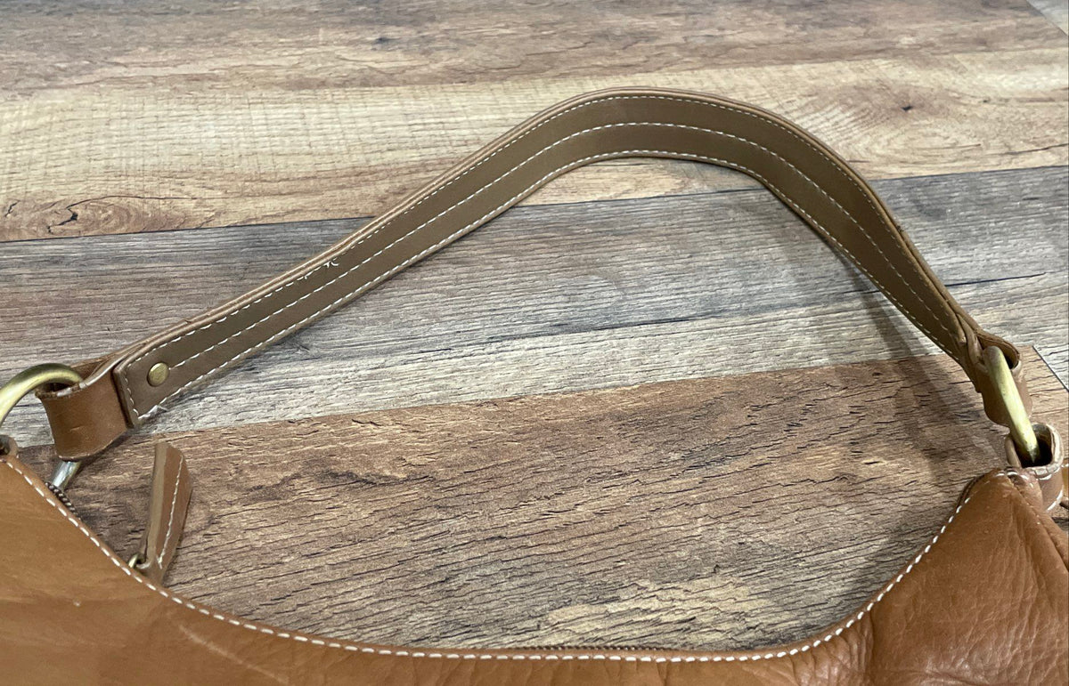 Croft & Barrow Brown Leather Hobo Shoulder Bag Brass Hardware Contrast Stitch