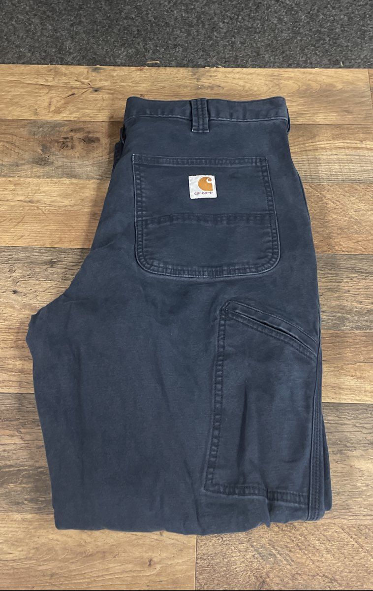 Carhartt Men's Navy Blue Relaxed Fit Canvas Work Utility Pants 34x32