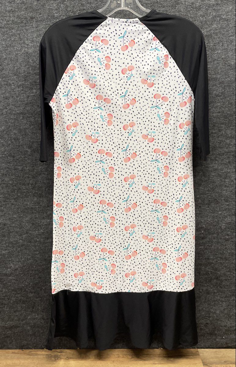 TRY Women's Fruit Print Cover Up Dress White Black Ruffled Cherry NWT Sz 18